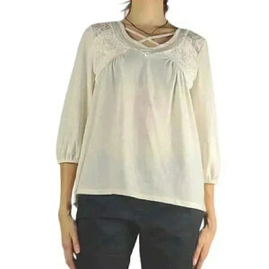 Absolutely Famous Cut Out Lace Long Sleeve Blouse